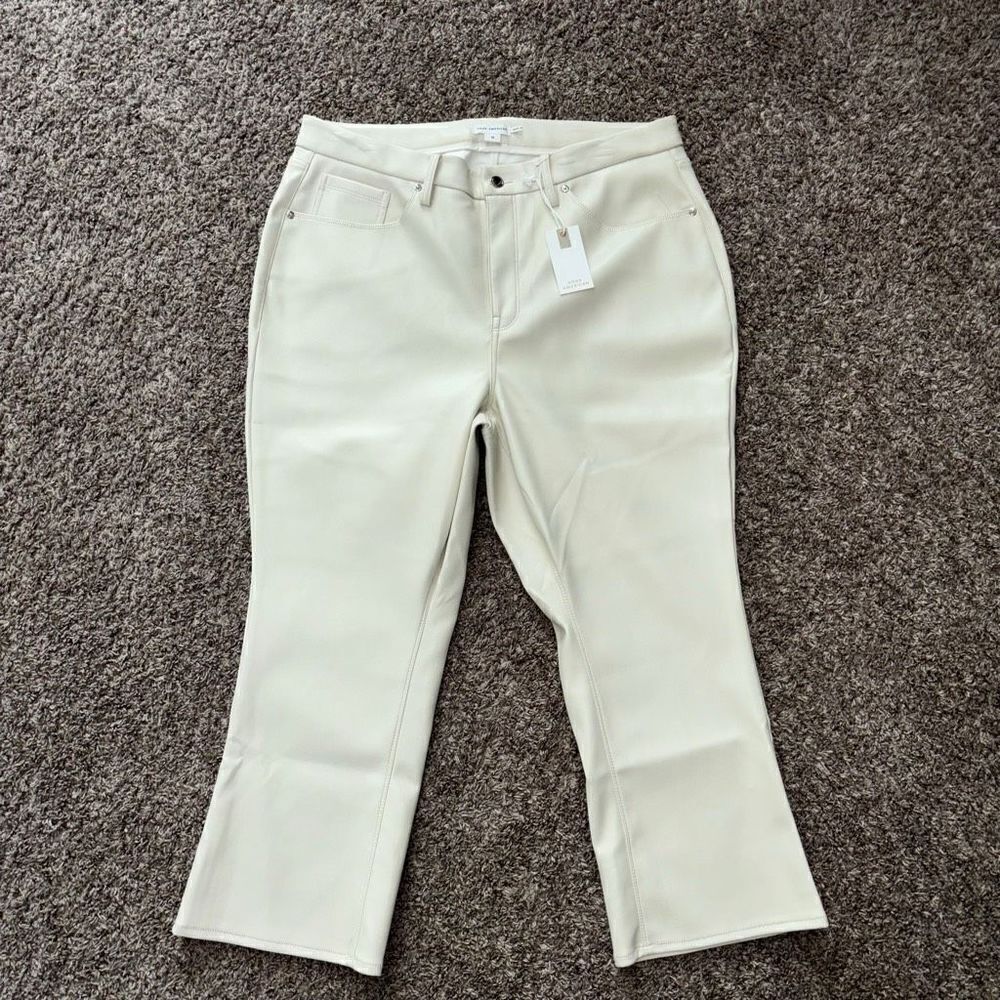 GOOD AMERICAN Good Legs Mini Boot Faux Leather Pant in Bone Size18 NEW - Picture 2 of 14